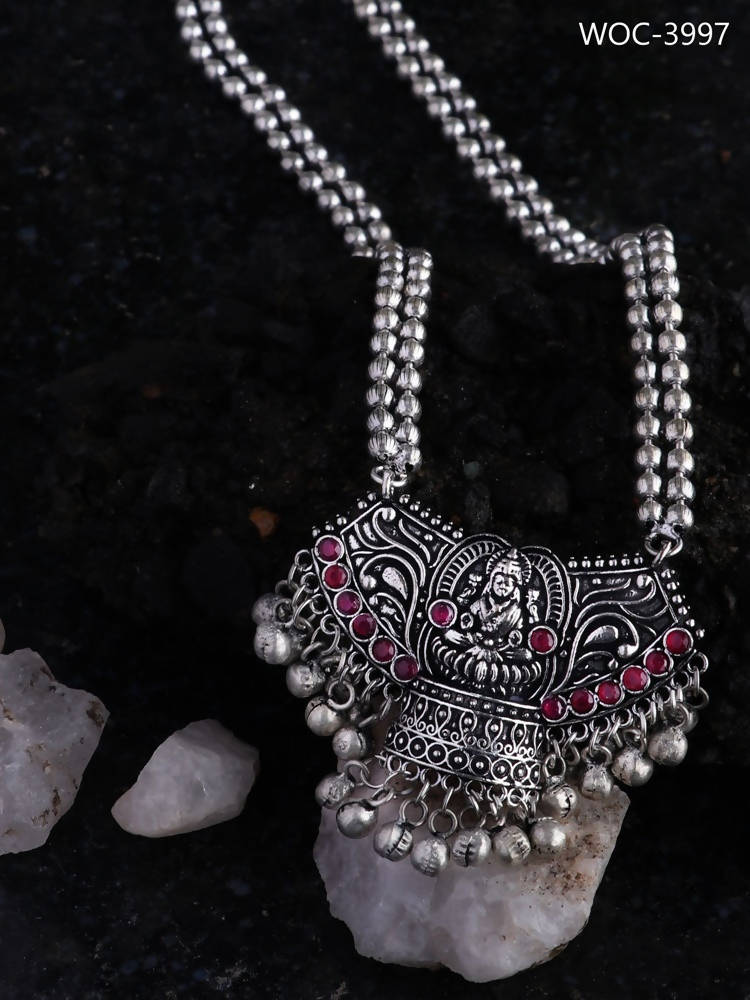 Mominos Fashion Johar Kamal Oxidised Laxmi Mata Statement Piece Long Necklace