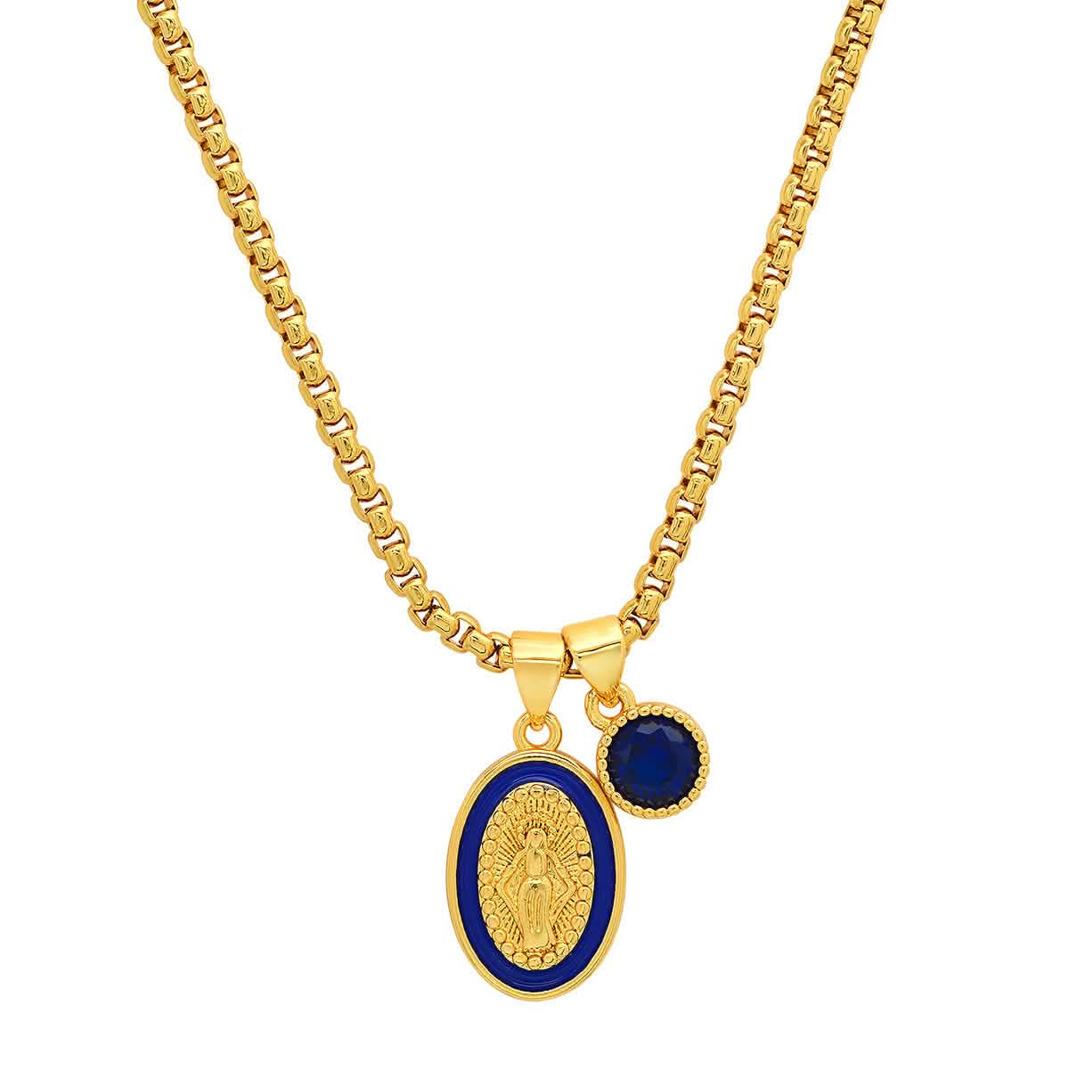 Ladies 18k Gold Plated Brass Our Lady of Guadalupe and Simulated Diamond Pendant Charms