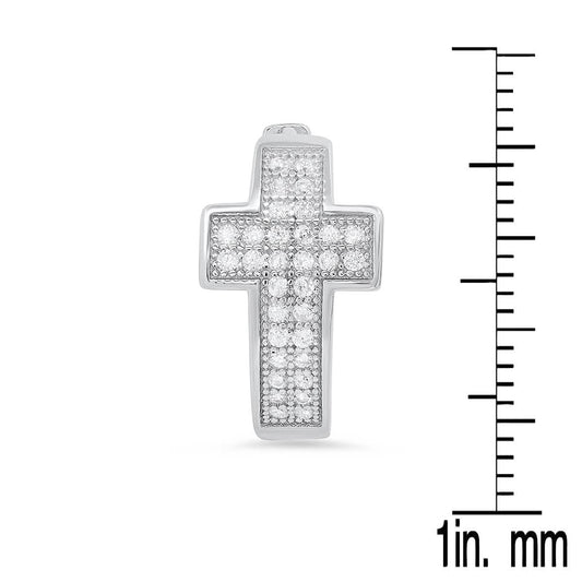 Ladies Sterling Silver and Simulated Diamonds Cross Huggie Earrings
