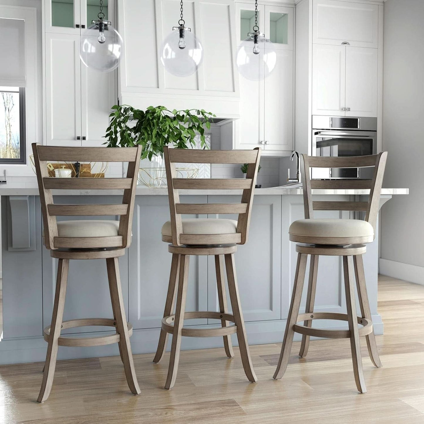 Laymon Modern Wood Bar Height Swivel Stool Gray Brown