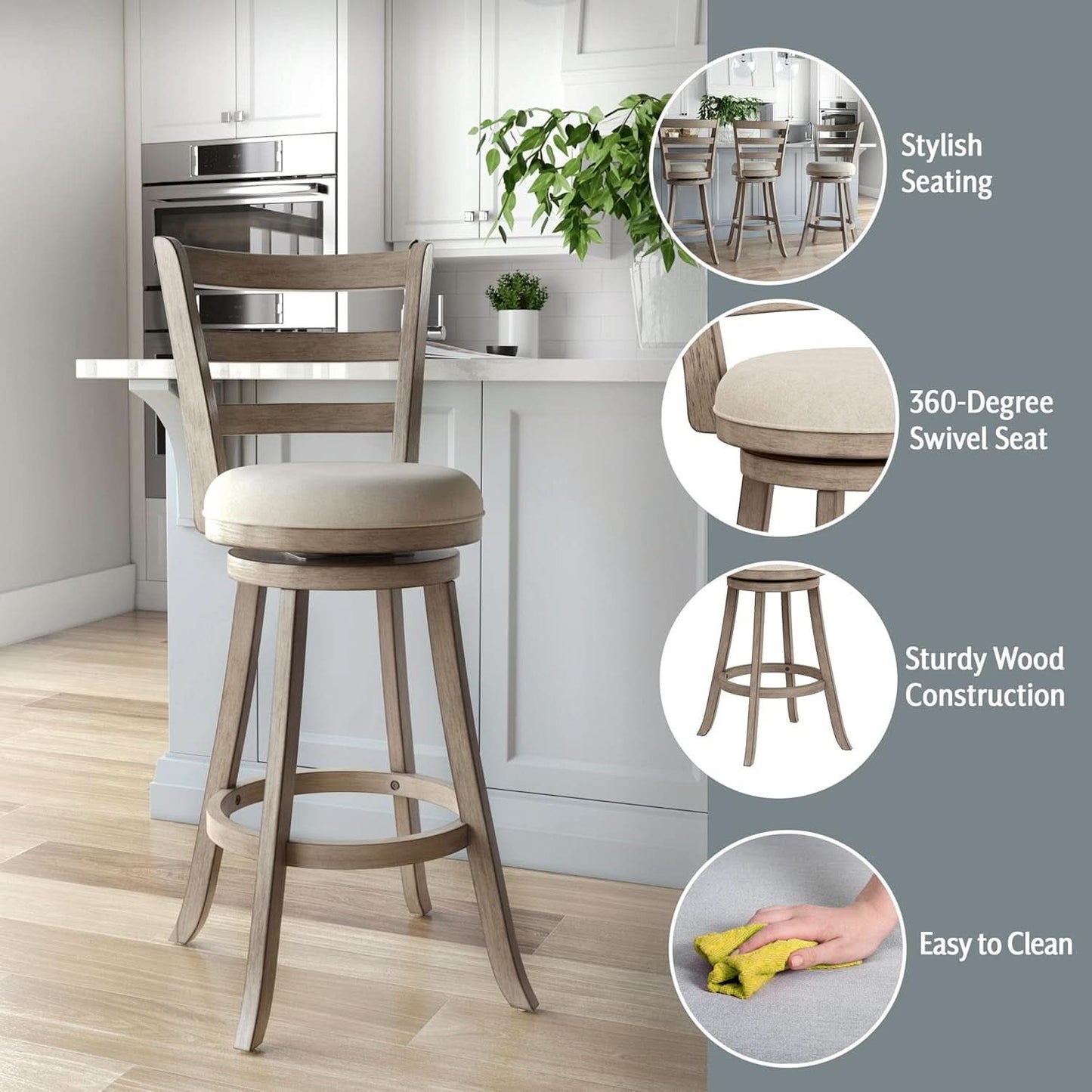 Laymon Modern Wood Bar Height Swivel Stool Gray Brown