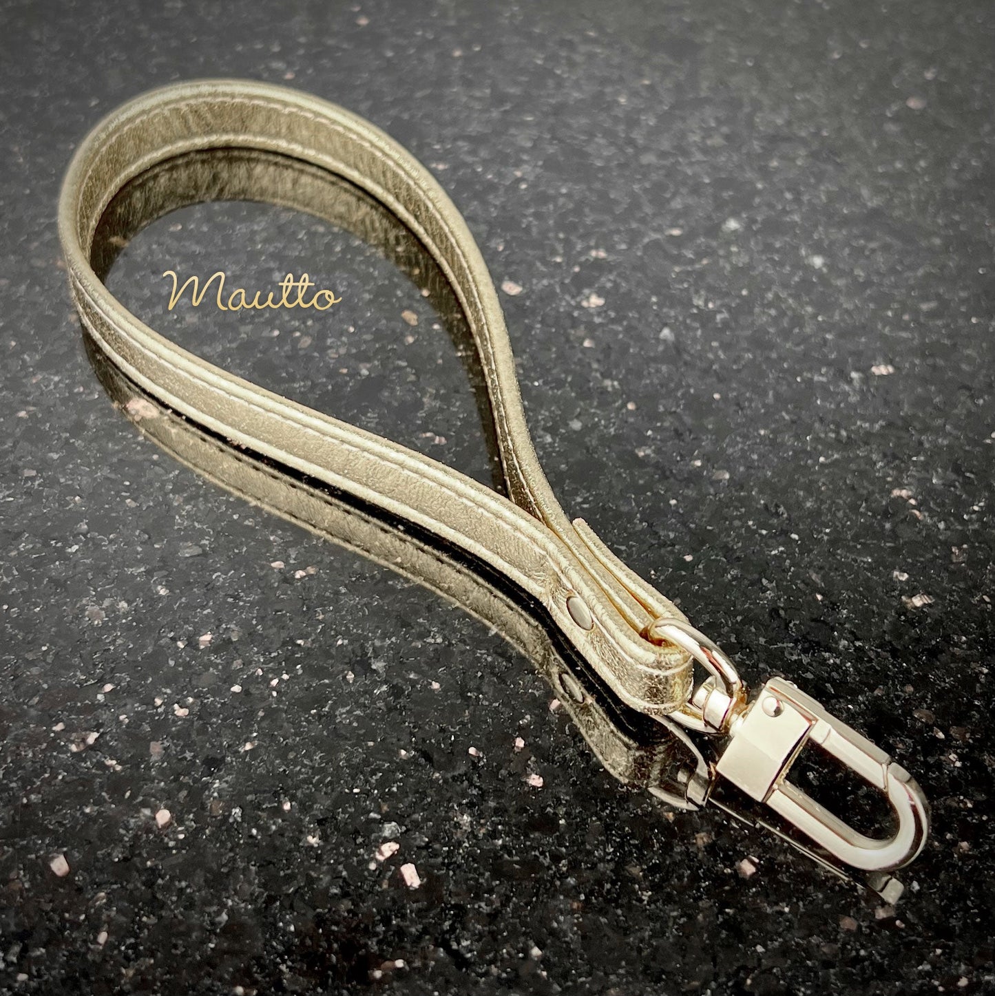 Metallic Leather Wrist Strap & Keychain Accessory - Gold, Beige or Silver Glamorous Shiny Leather
