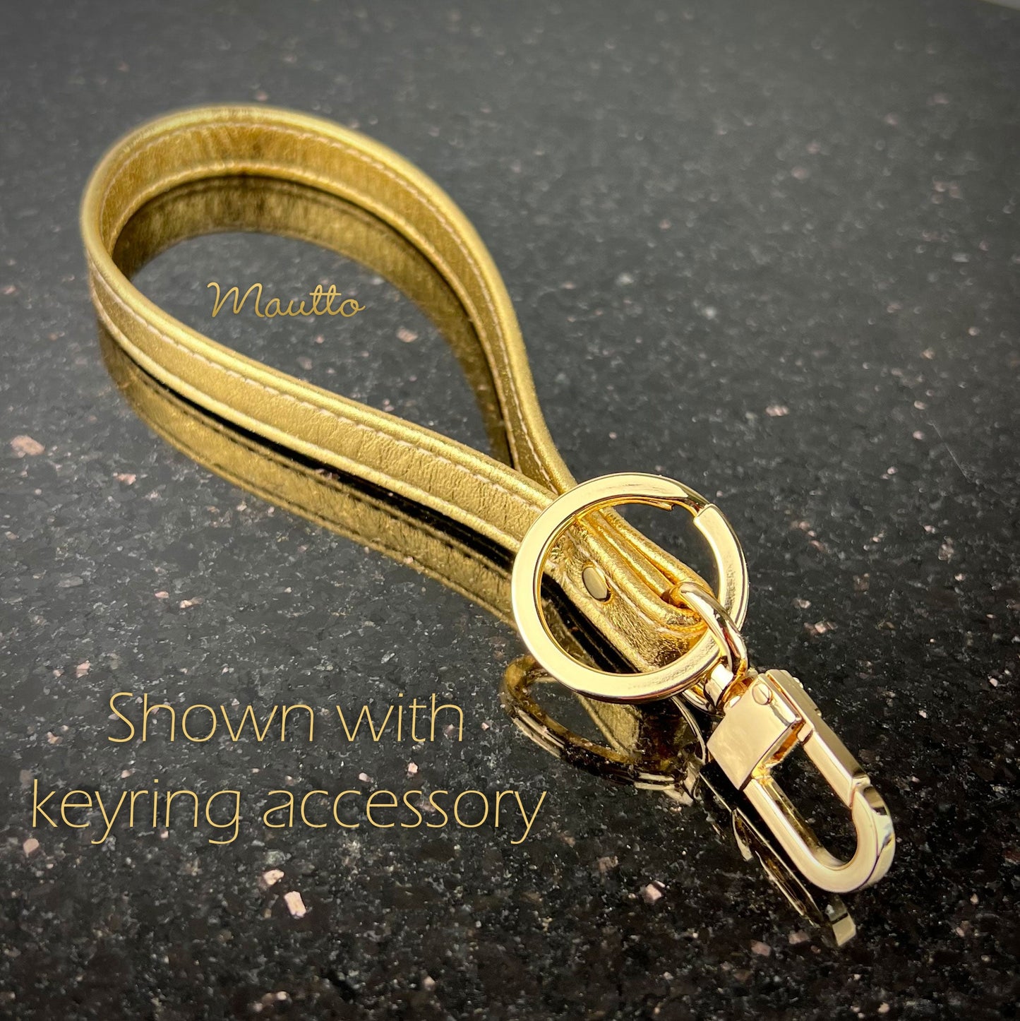 Metallic Leather Wrist Strap & Keychain Accessory - Gold, Beige or Silver Glamorous Shiny Leather