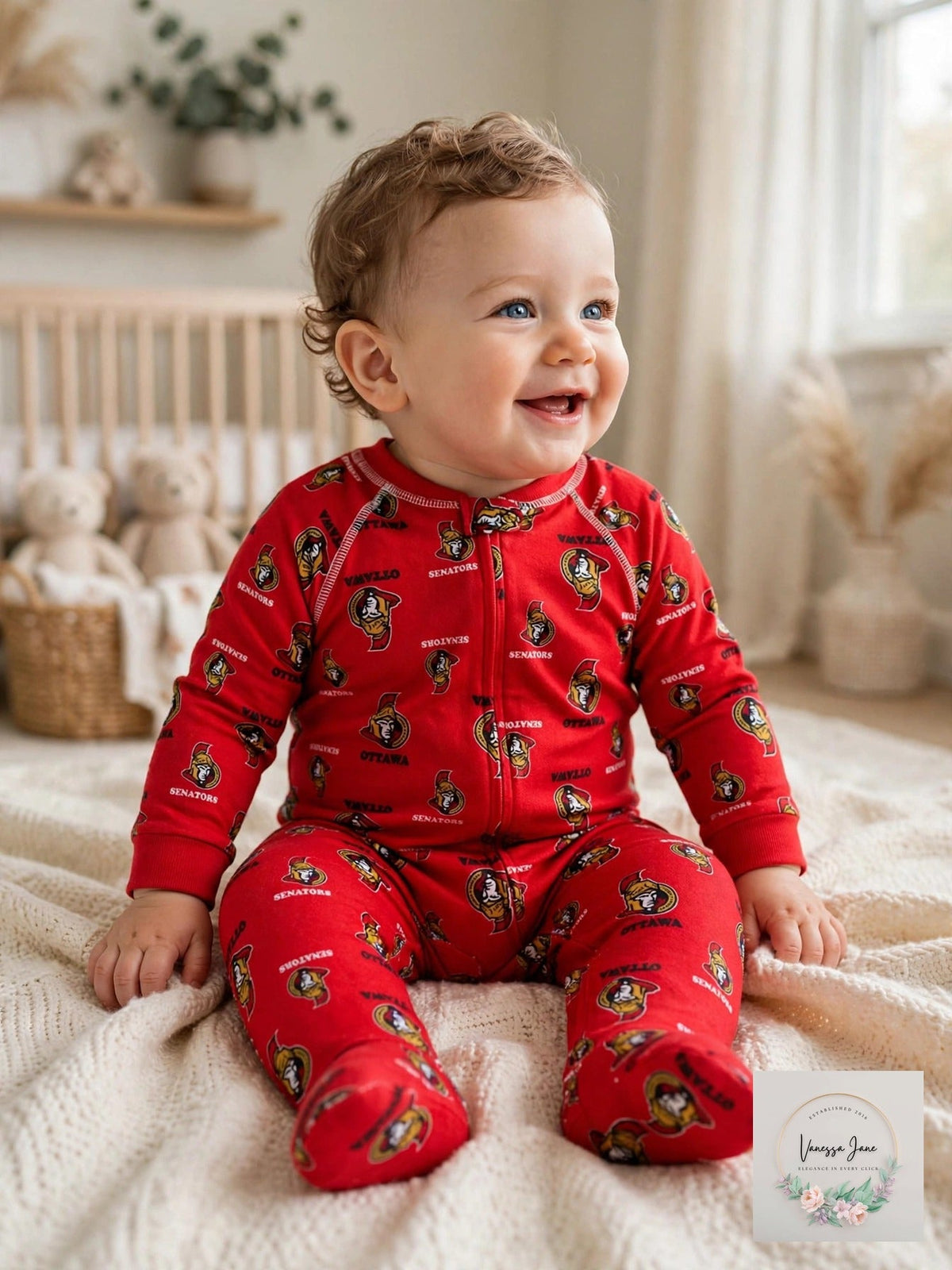 NHL Ottawa Senators Infant Boys Sleepwear Print Zip Up Coveralls, 18 Months