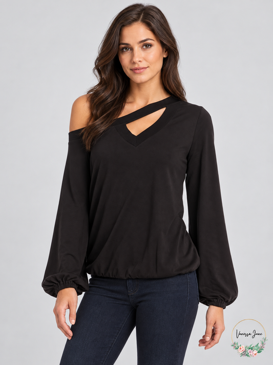 Michael Michael Kors One-Shoulder Keyhole Top, Black, PXL