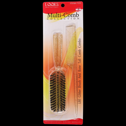 LQQKS L80 Glitter Brush and Bone Tall Comb Combo 7252