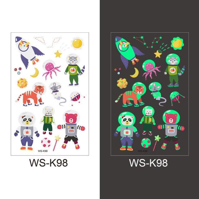 Luminous Tattoo Stickers Temporary Animal Tattoos Glow Paste on Face Arm Leg Fluorescent Waterproof Fake Tattoo For Kids Girls