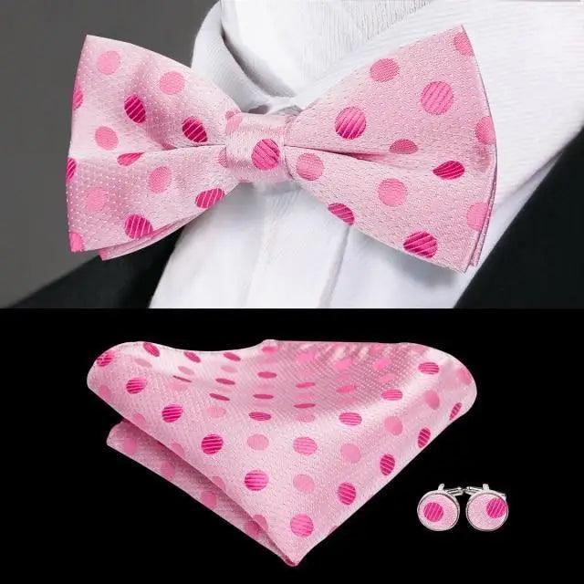 Luxury Butterfly Beige Silk Bow Ties For Men Gentlemens Cufflinks Set Elegant Design Wedding Party Bowties For Tuxedo Excellent Gift For Prom