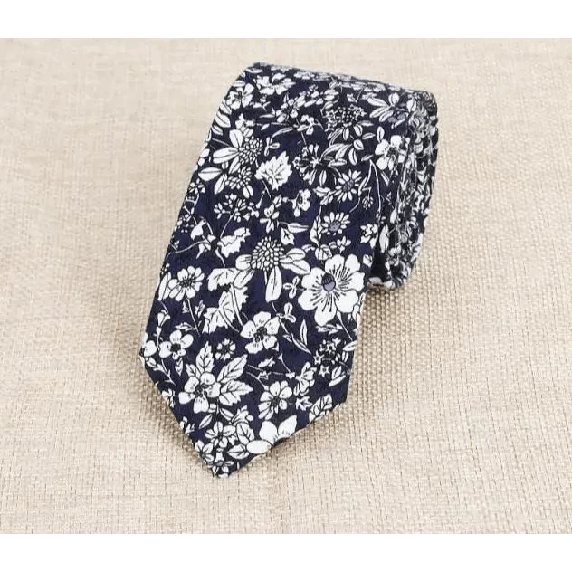 Luxury Flower Handmade Cotton Ties For Men Classic Colorful Printed Floral Designs Necktie For Wedding