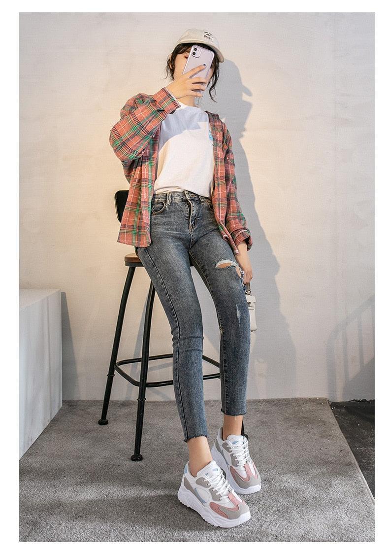 Luxury Sneakers Women Thick Bottom Round Toe Breathing Chunky Platform Sneakers