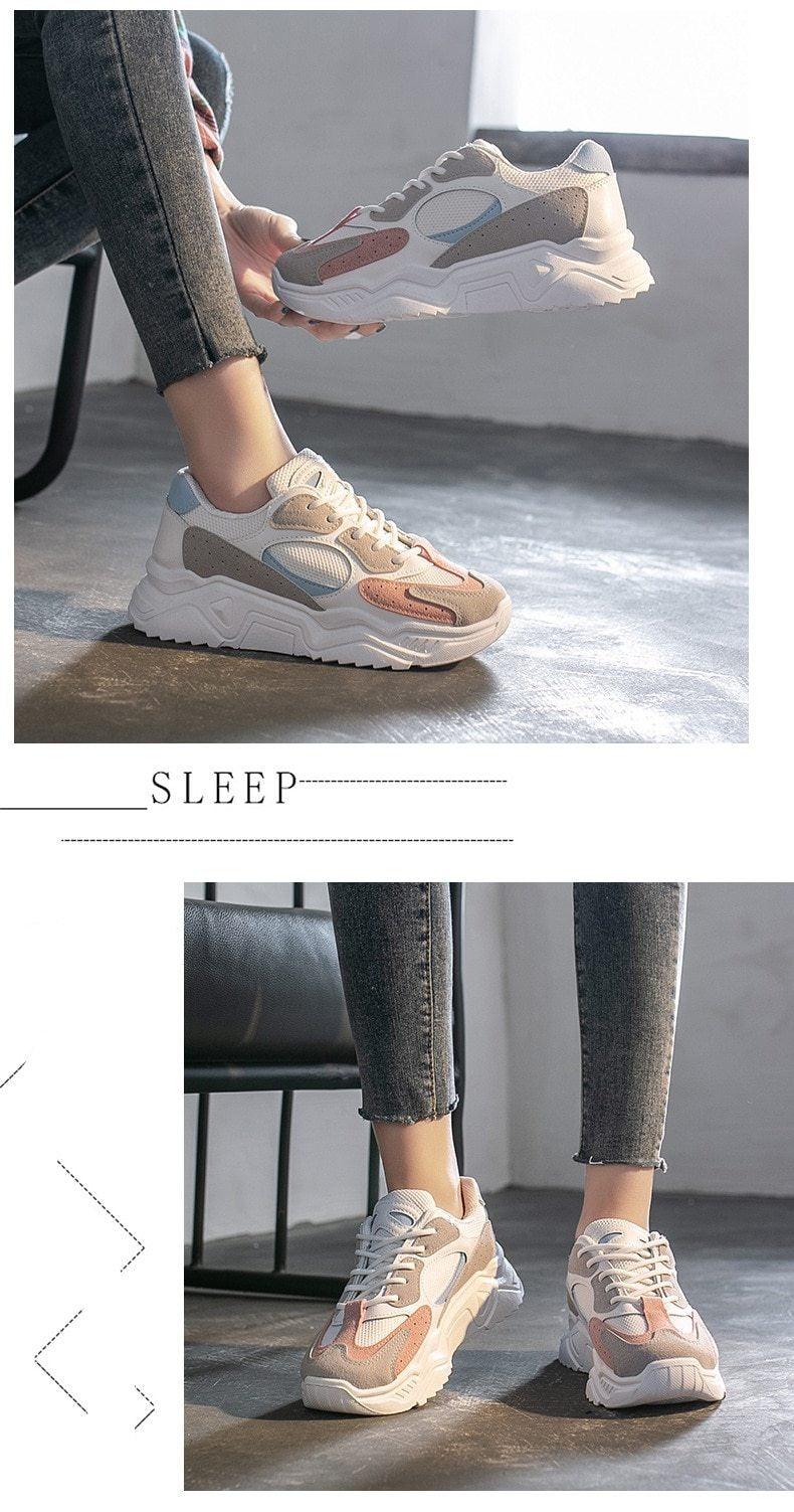Luxury Sneakers Women Thick Bottom Round Toe Breathing Chunky Platform Sneakers