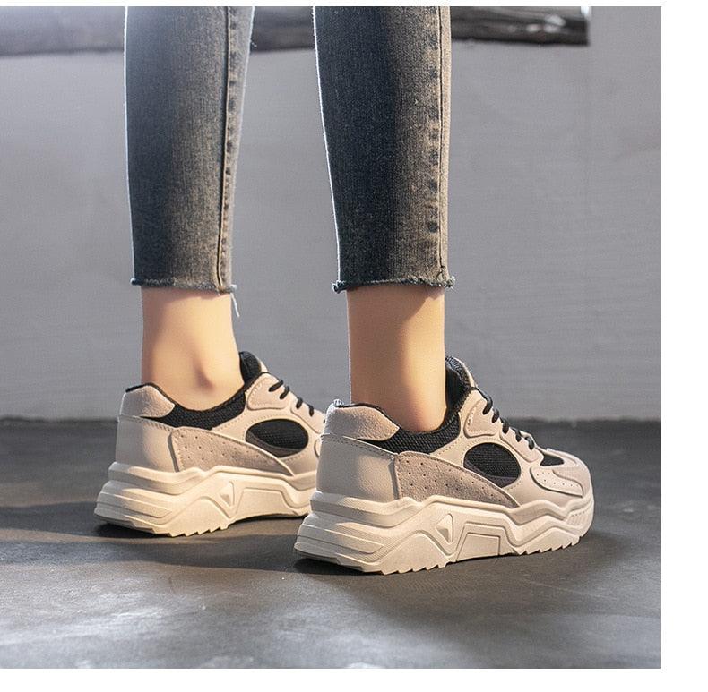 Luxury Sneakers Women Thick Bottom Round Toe Breathing Chunky Platform Sneakers