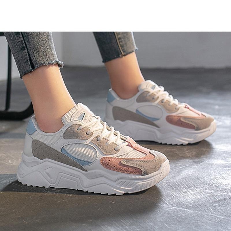Luxury Sneakers Women Thick Bottom Round Toe Breathing Chunky Platform Sneakers