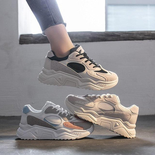 Luxury Sneakers Women Thick Bottom Round Toe Breathing Chunky Platform Sneakers