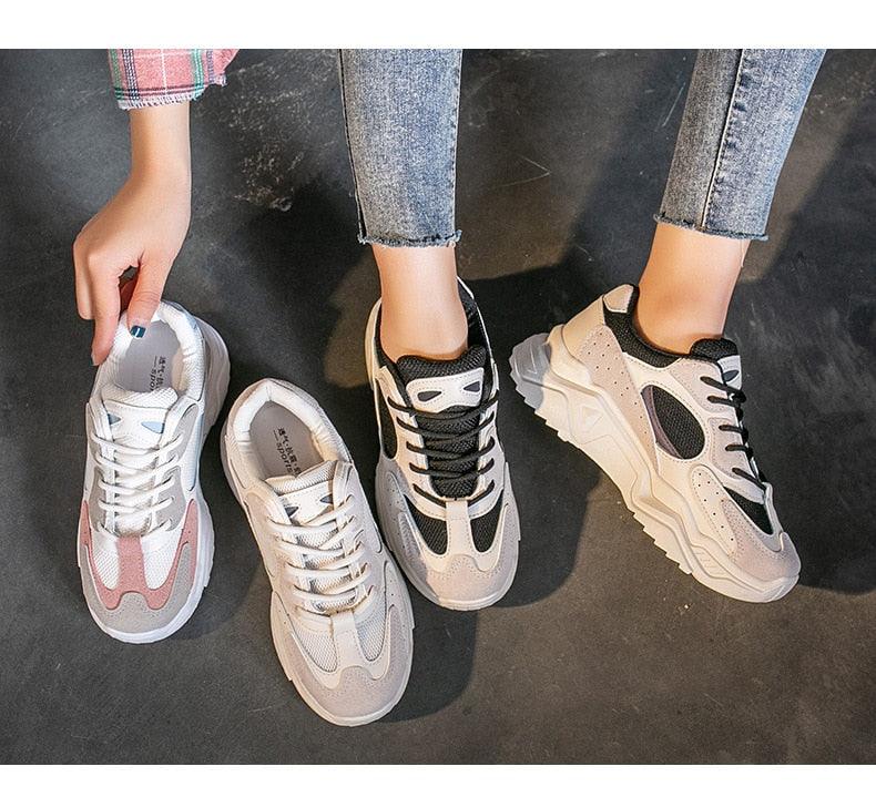 Luxury Sneakers Women Thick Bottom Round Toe Breathing Chunky Platform Sneakers