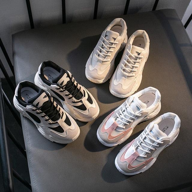 Luxury Sneakers Women Thick Bottom Round Toe Breathing Chunky Platform Sneakers