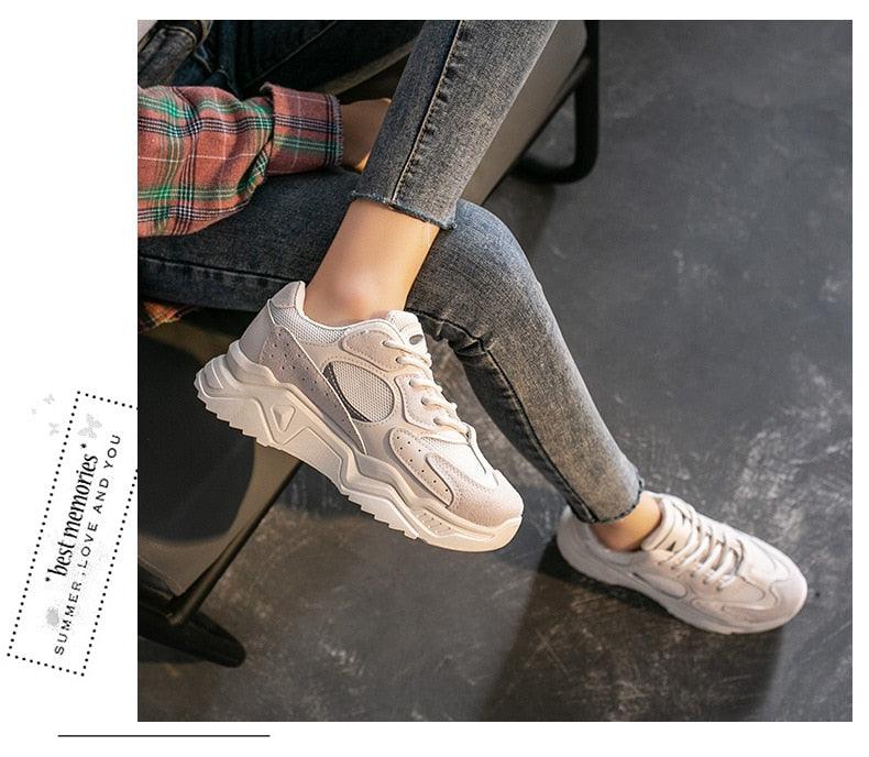 Luxury Sneakers Women Thick Bottom Round Toe Breathing Chunky Platform Sneakers