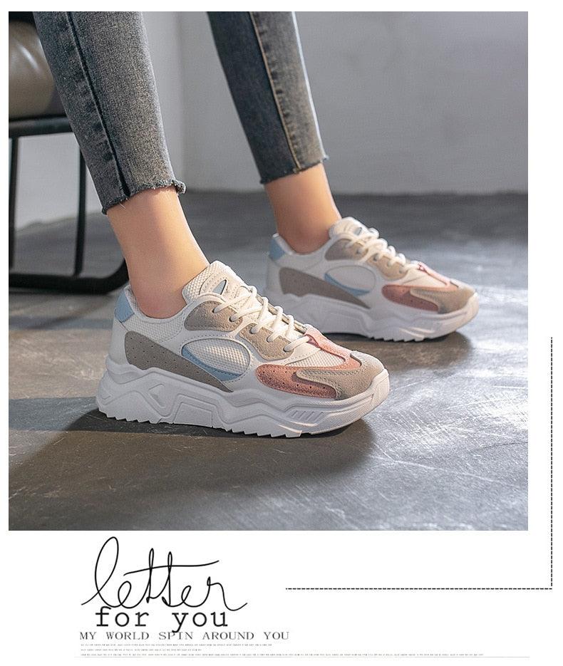 Luxury Sneakers Women Thick Bottom Round Toe Breathing Chunky Platform Sneakers