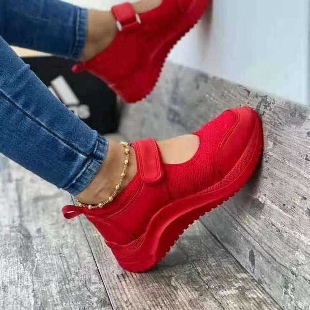Luxury Summer Red Casual Sport Breathable Mesh Platform Vulcanize Non Slip Women's Casual Flats Shoes
