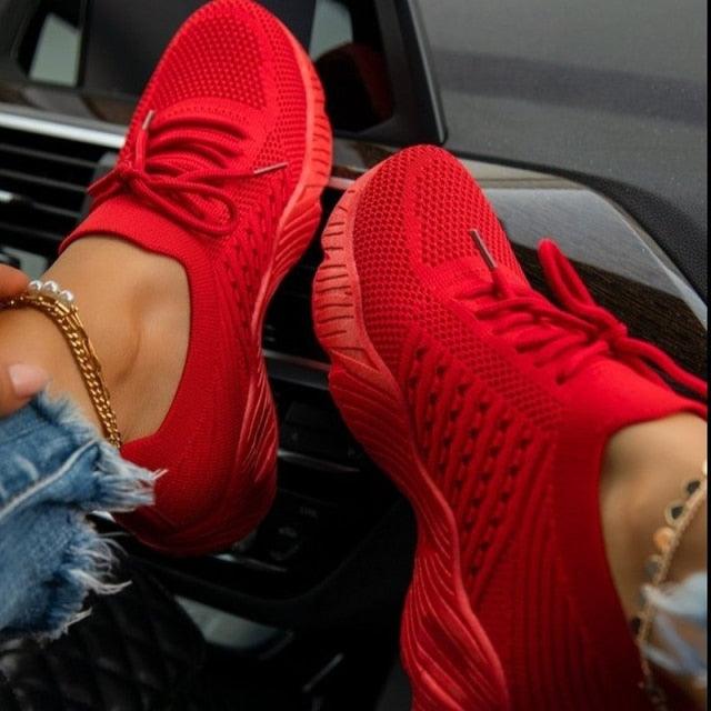 Luxury Women Sneakers Casual Comfortable Mesh Lace-Up Ladies Sport Shoes Chunky Women's Vulcanized Elegant Sneakers Platform Shoes Flats Solid Casual Spring Summer Sneakers