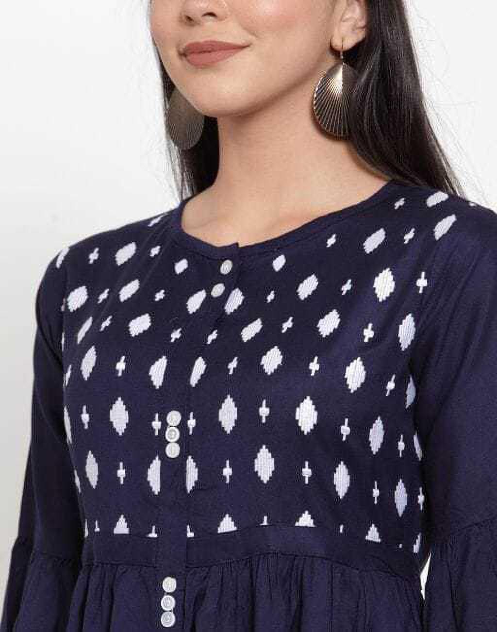 PAVONINE Navy Blue Color Embroidery Work With Button Dress For Women