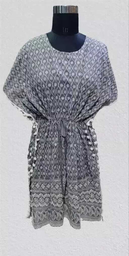 PAVONINE Grey Color Embroidery Kaftan Dress For Women