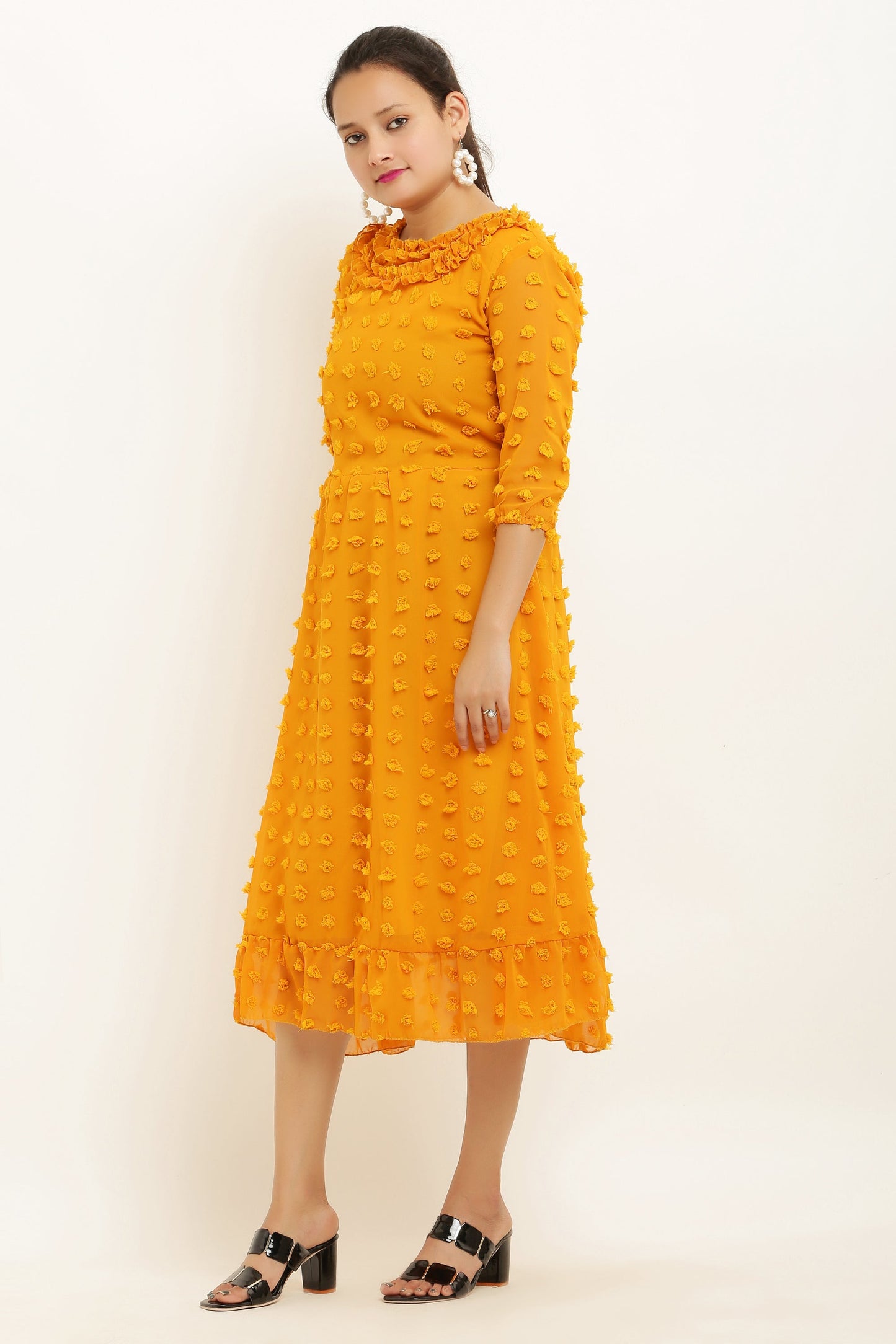 PAVONINE Buta-Design Mustard Dress For Girls & Women