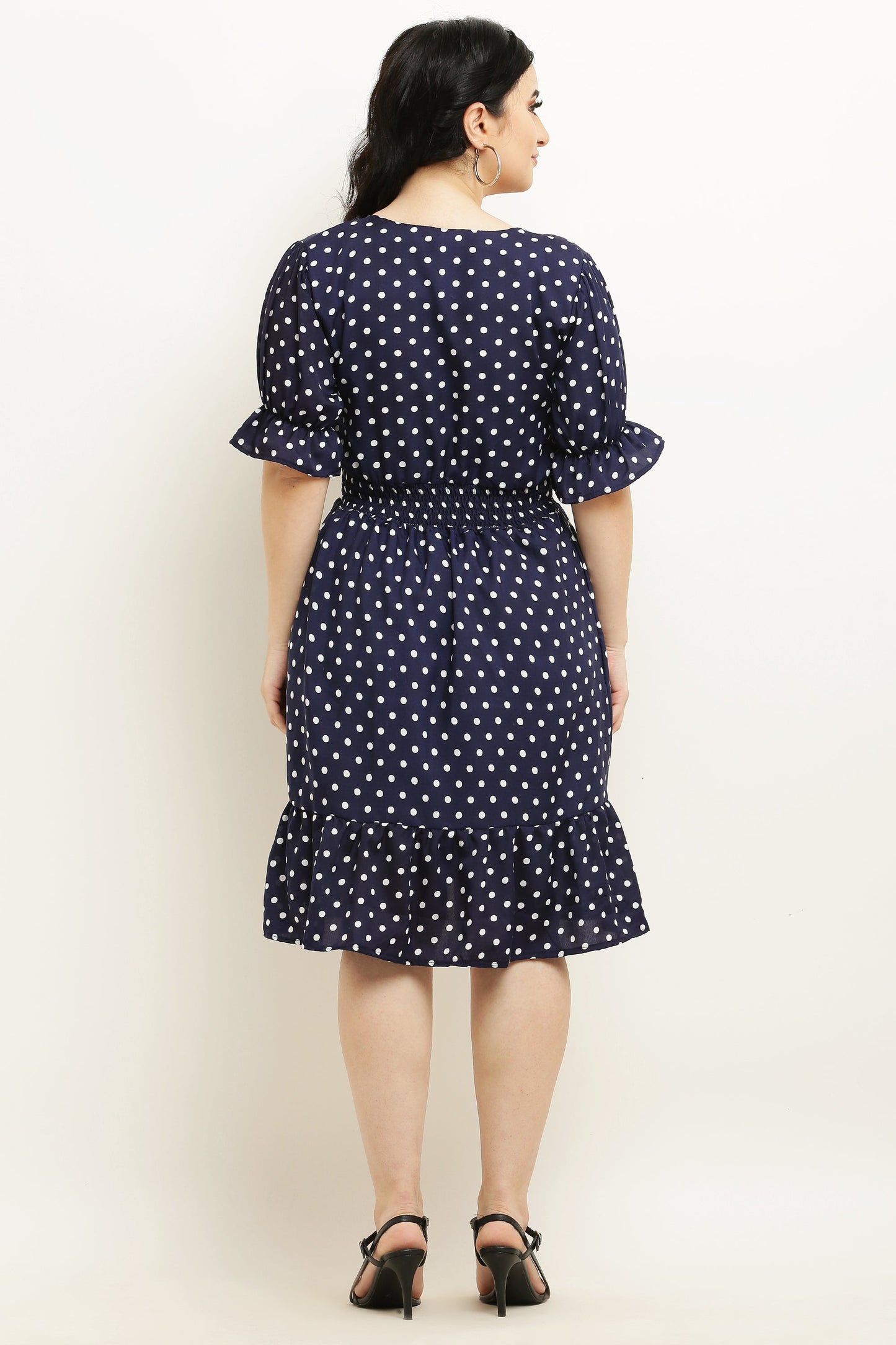 PAVONINE Micro Dots Waist Kansai Crepe Fabric Navy Blue Midi For Girls