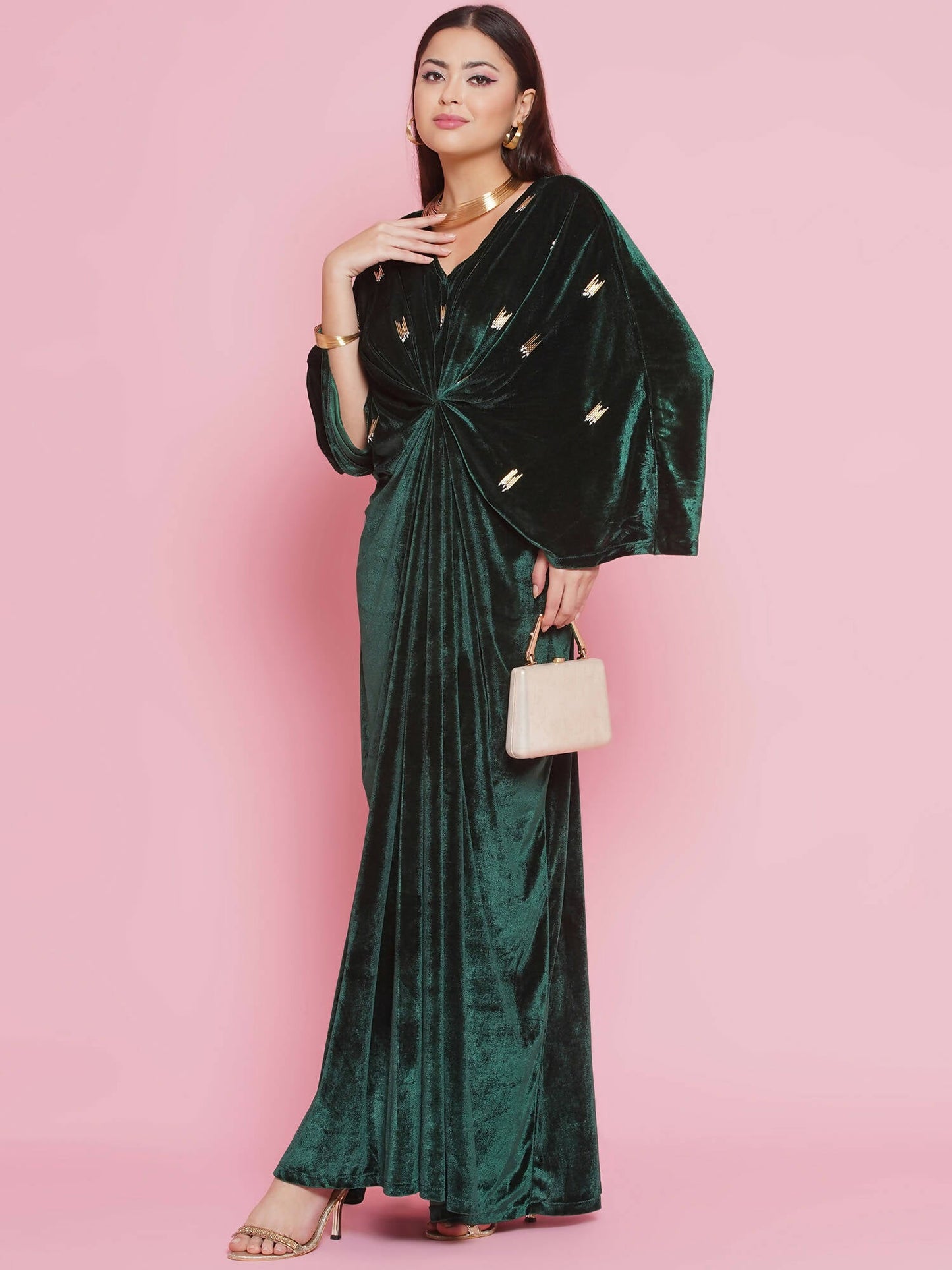 Women Republic Green Velvet Hand Embellished Gown