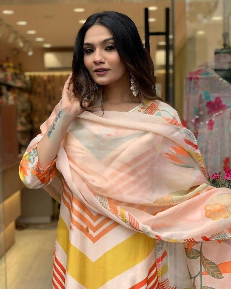 Partywear Designer Maslin Multi Stitched Suit With Dupatta - Tanisha
