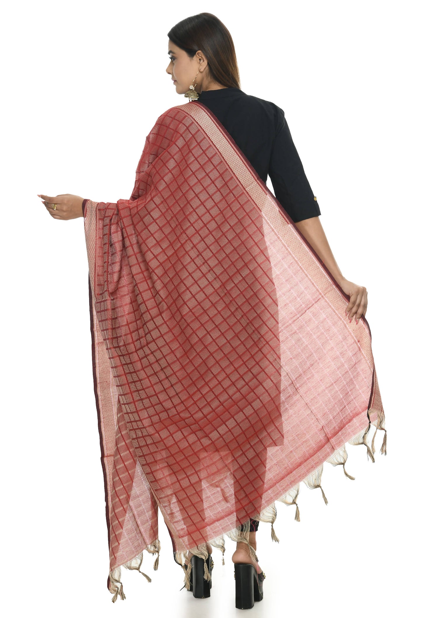 Mominos Fashion Moeza Handloom Cotton Maroon Dupatta For Women