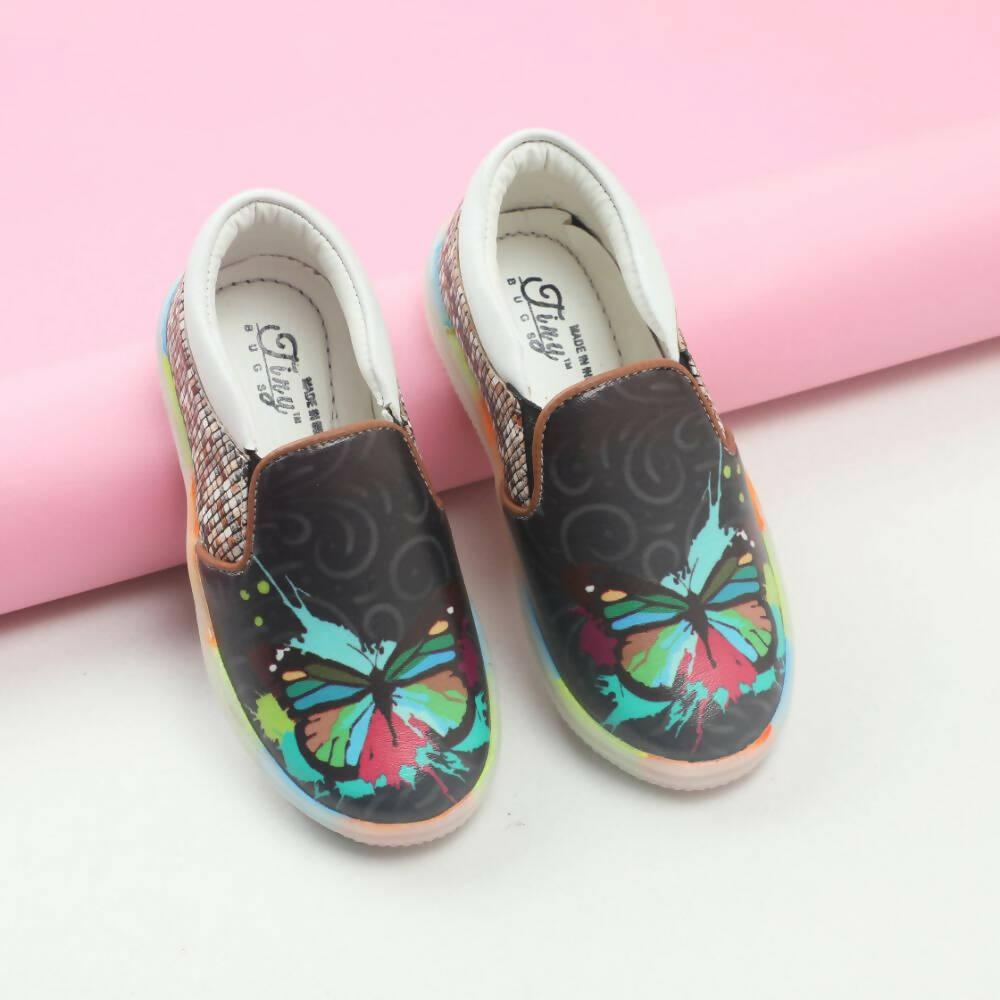 Tiny Bugs Unisex Butterfly Printed Slip Ons Sneakers - Black