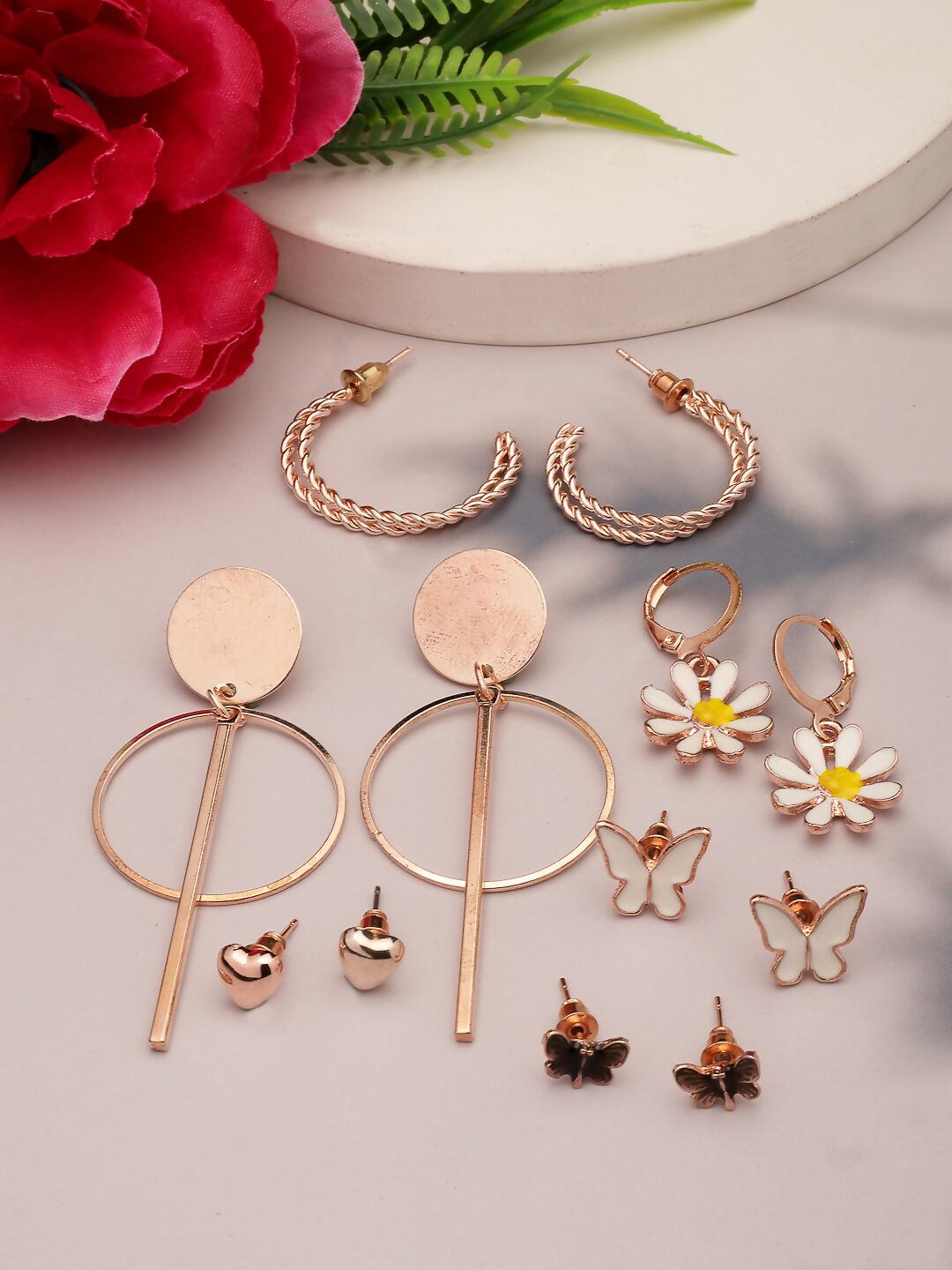 NVR Women's Set of 6 Rose Gold-Polished Contemporary Drop Earrings