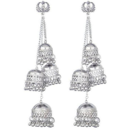 MS Fashion India Traditional Kashmiri Silver Four Jhumka Earrings