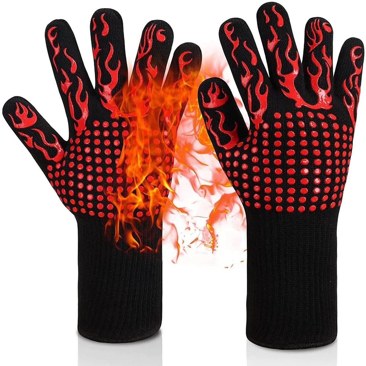 BBQ Oven Gloves High Temperature Resistance Barbecue Cooking Baking Heat Insulation 14 Inch Bracers Microwave Gloves Fireproof Kitchen Gloves for Outdoor Cooking BBQ Barbecue Accessories