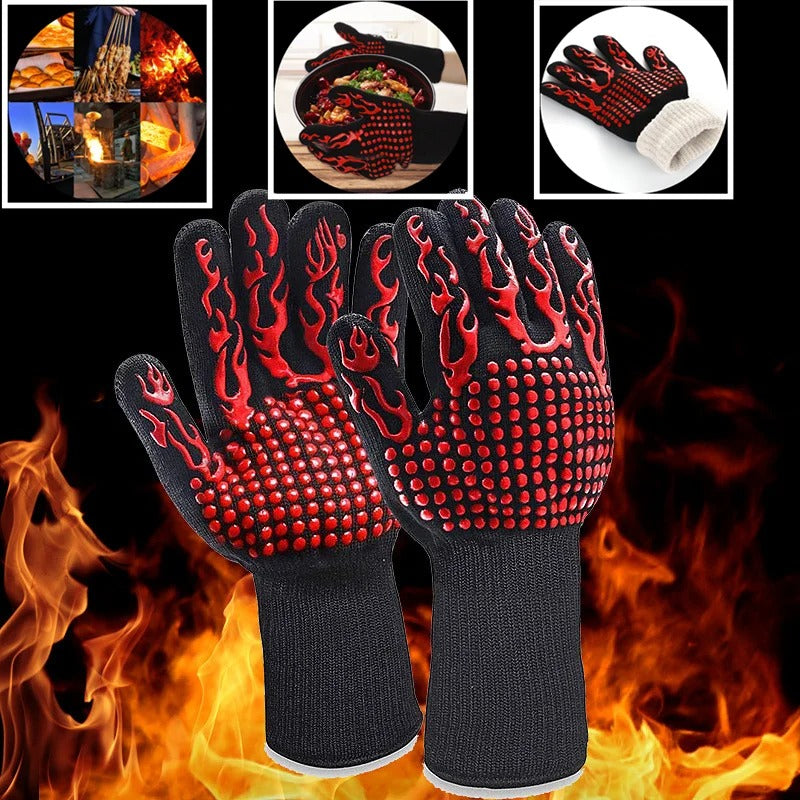 BBQ Oven Gloves High Temperature Resistance Barbecue Cooking Baking Heat Insulation 14 Inch Bracers Microwave Gloves Fireproof Kitchen Gloves for Outdoor Cooking BBQ Barbecue Accessories