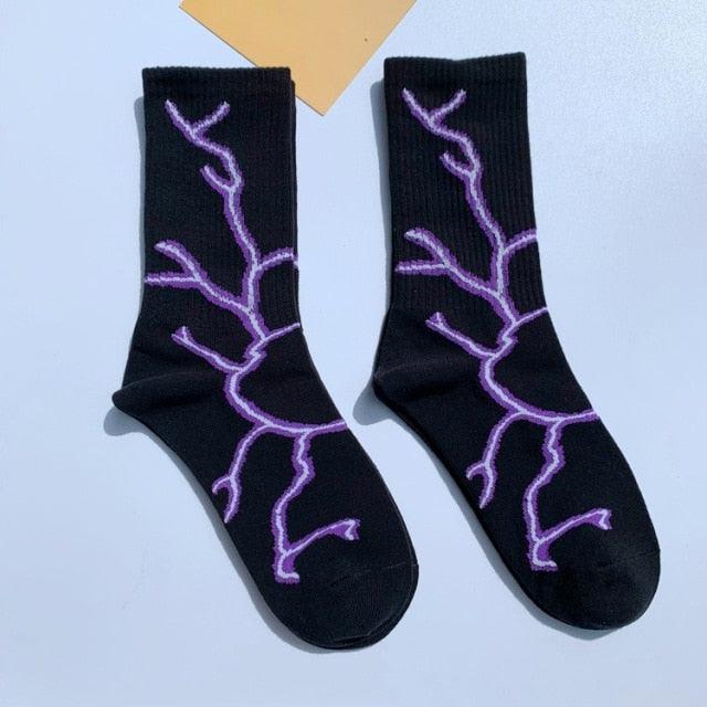 Marble Print Style Harajuku Skateboard Long Socks Creative Fun Lightning Hip Hop Style Socks Streetwear Casual Cotton Socks Unisex Street Couple Socks For Men And Women