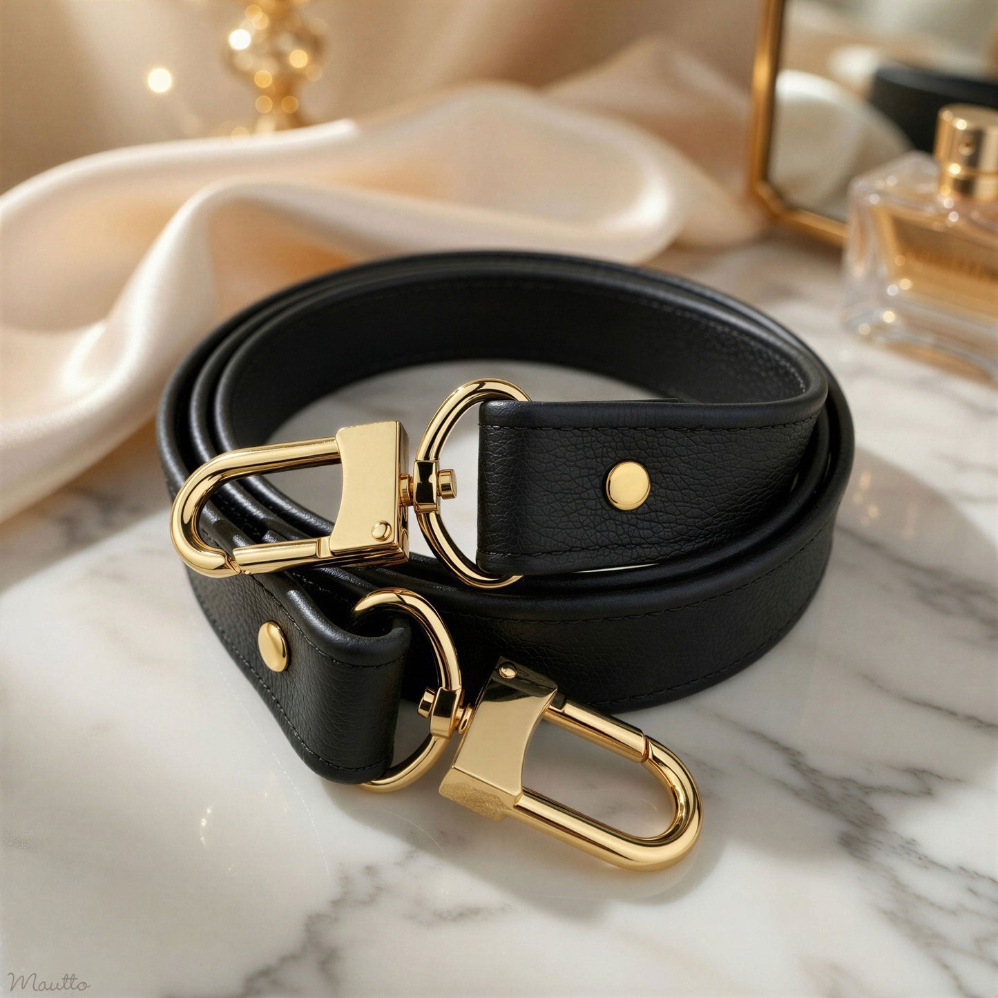 Black Pebble Leather Strap - 1 inch Wide (25mm) - Shoulder to Crossbody Lengths - Choice of Connector Style/Finish