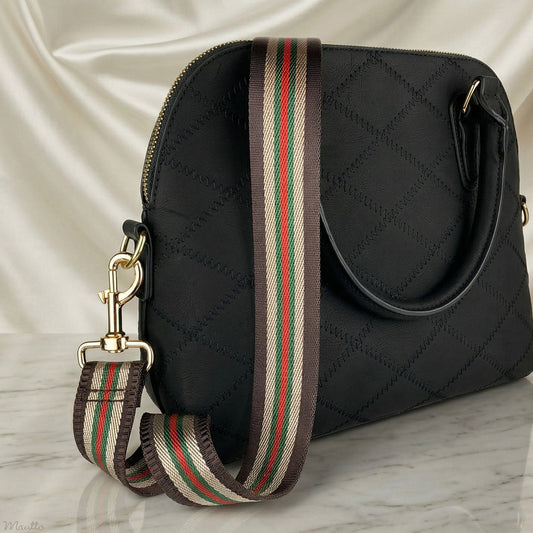 Brown-Beige-Green-Red Stripe Strap - 1.5" Wide Nylon - Adjustable Shoulder to Crossbody Length - Choose Connector Style & Finish