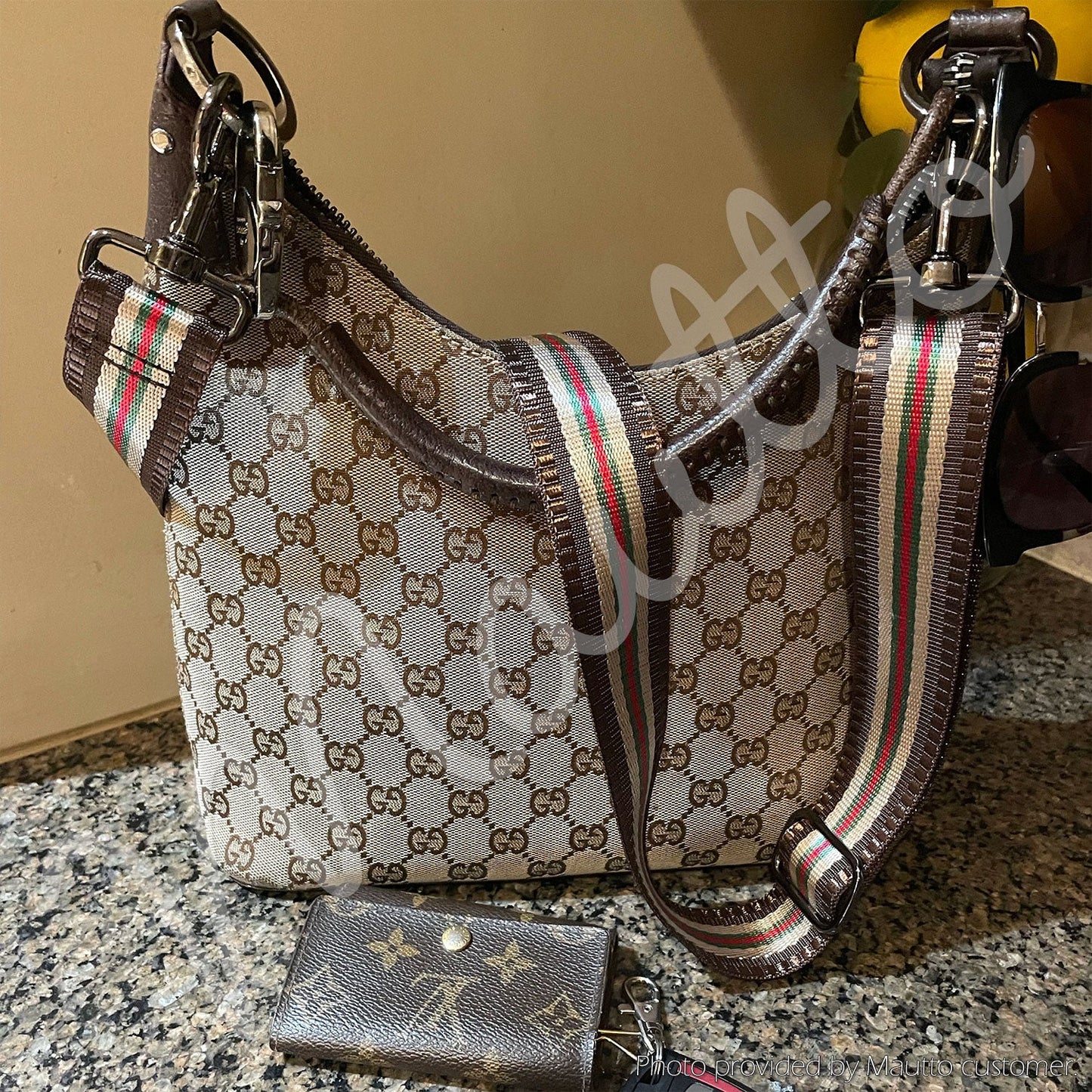 Brown-Beige-Green-Red Stripe Strap - 1.5" Wide Nylon - Adjustable Shoulder to Crossbody Length - Choose Connector Style & Finish