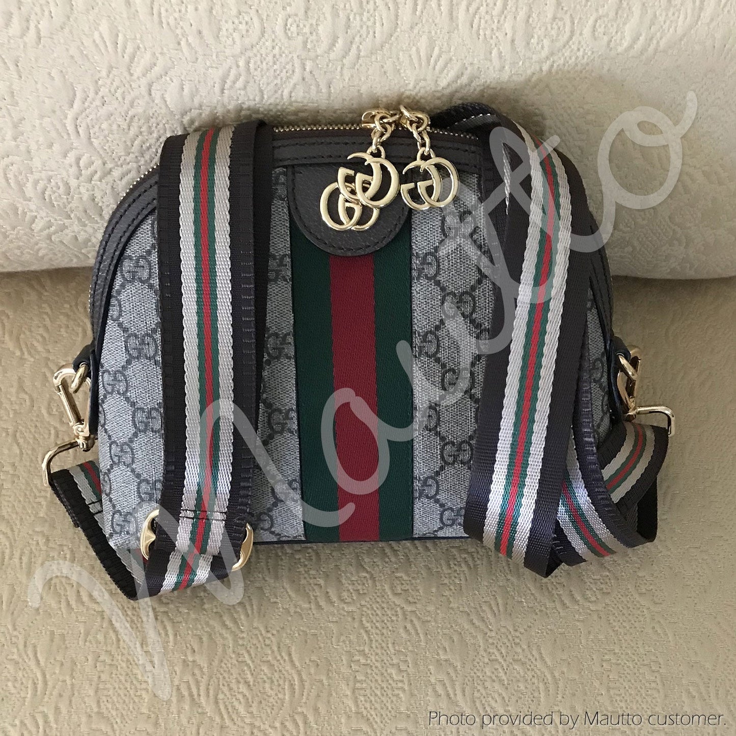 Black-Beige-Green-Red Stripe Strap - 1.5" Wide Nylon - Adjustable Shoulder to Crossbody Length - Customize Connector Style