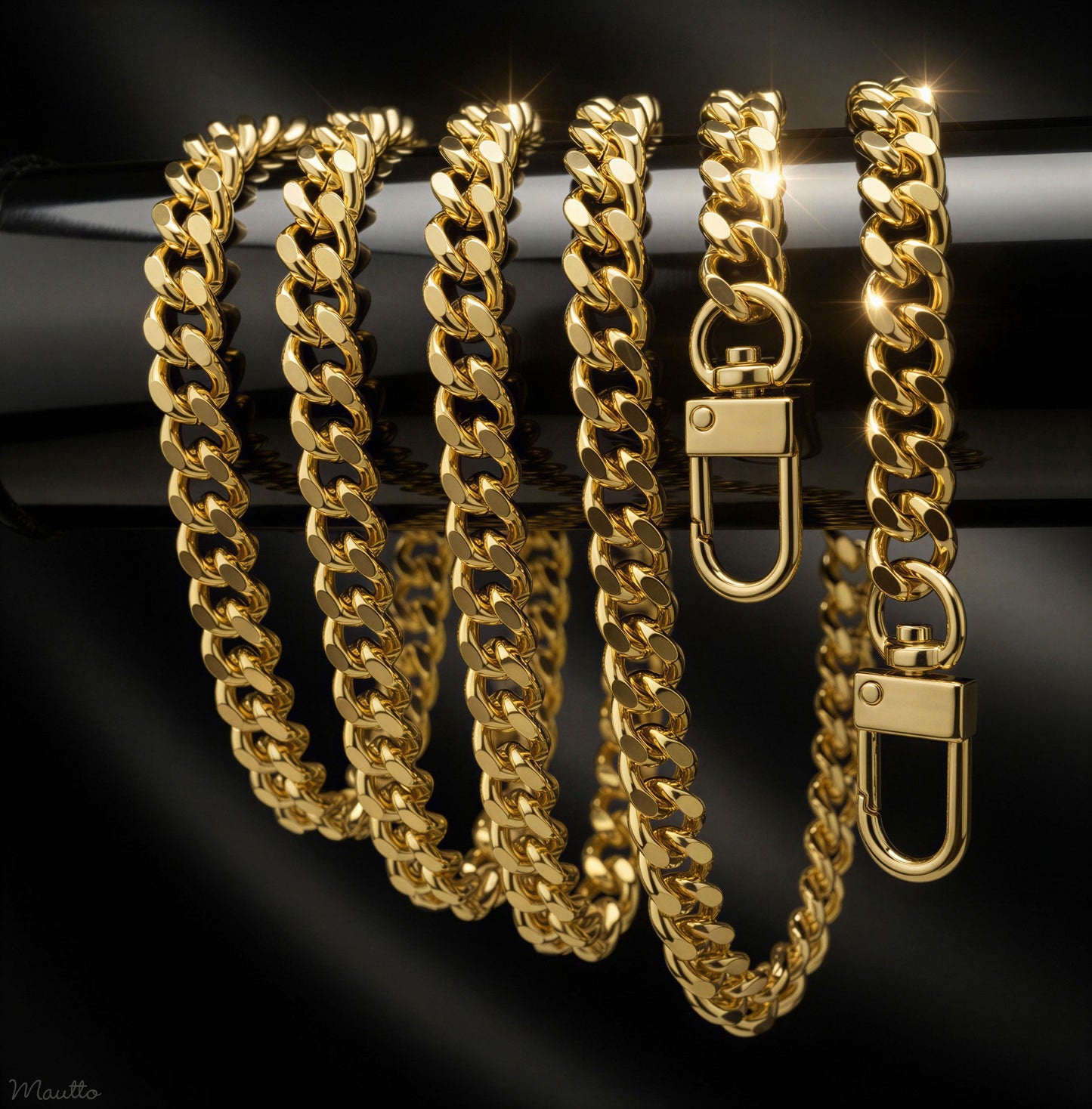 Thick Fancy Link Curb Chain with Diamond Cut Accents, Gold-tone Finish - 3/8 inch (9mm) Wide Luxury Chain Strap - Handle to Crossbody Lengths
