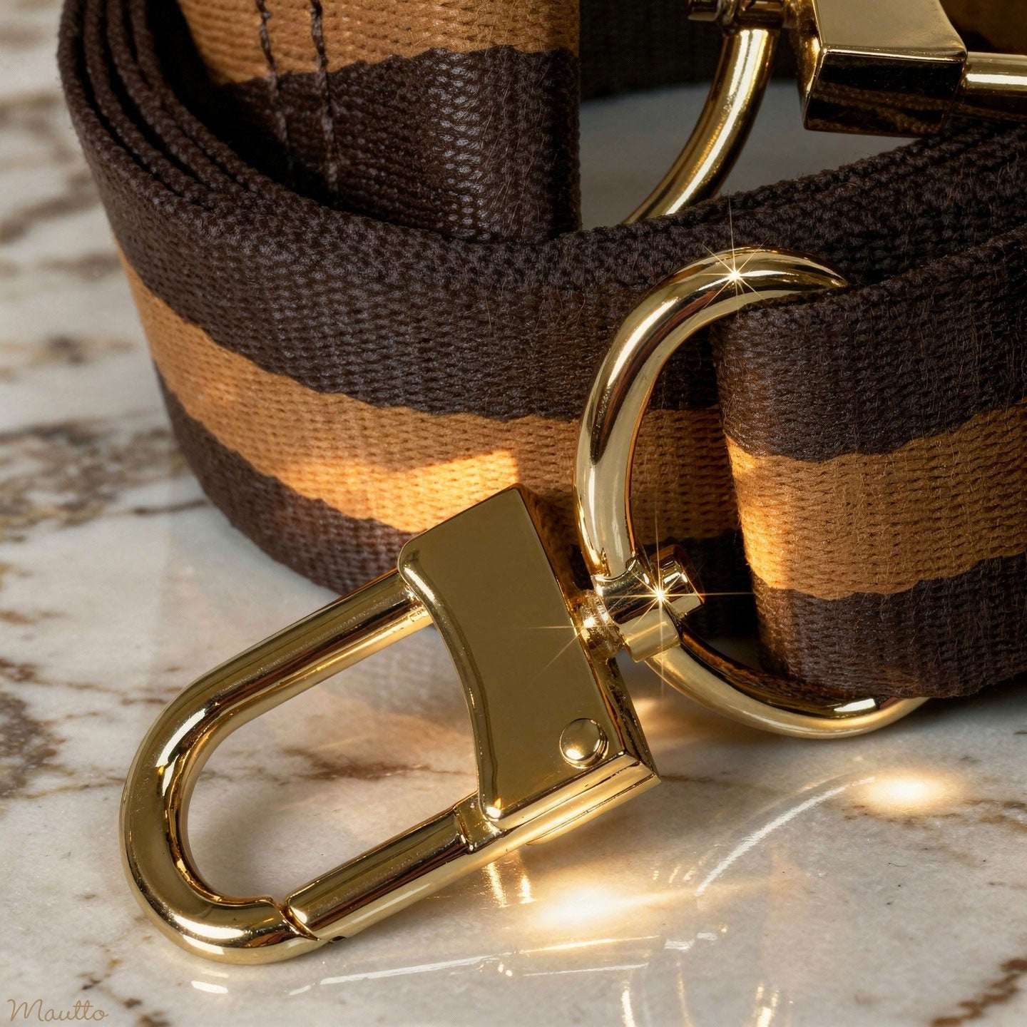 Dark Brown & Gold Honey Strap - 1.5" Wide Nylon, Soft/Comfy - Adjustable Shoulder to Crossbody Bandouliere - Choose Connector Finish