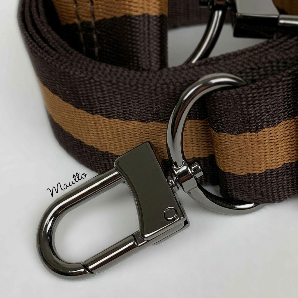 Dark Brown & Gold Honey Strap - 1.5" Wide Nylon, Soft/Comfy - Adjustable Shoulder to Crossbody Bandouliere - Choose Connector Finish