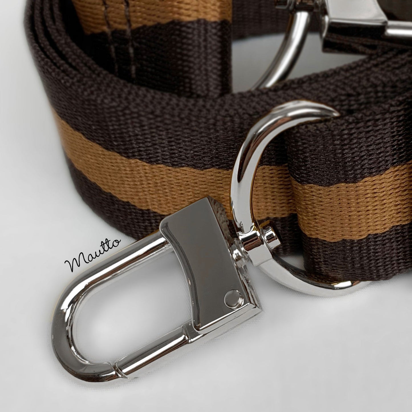 Dark Brown & Gold Honey Strap - 1.5" Wide Nylon, Soft/Comfy - Adjustable Shoulder to Crossbody Bandouliere - Choose Connector Finish