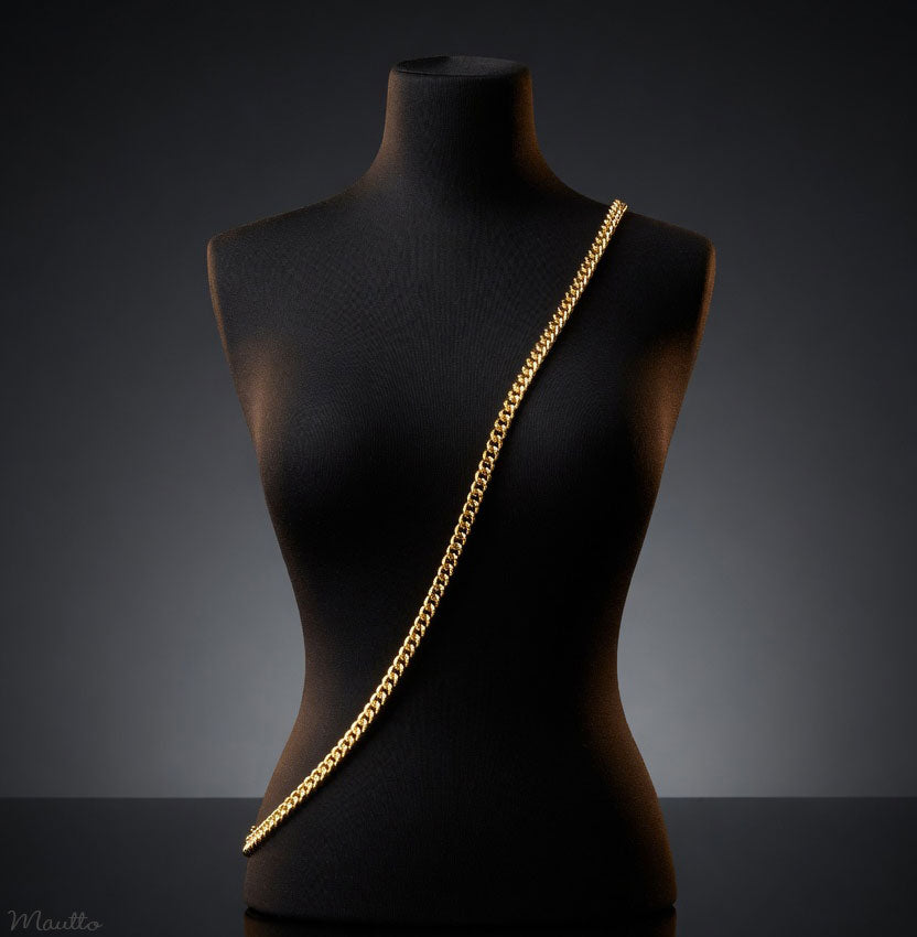 Thick Fancy Link Curb Chain with Diamond Cut Accents, Gold-tone Finish - 3/8 inch (9mm) Wide Luxury Chain Strap - Handle to Crossbody Lengths