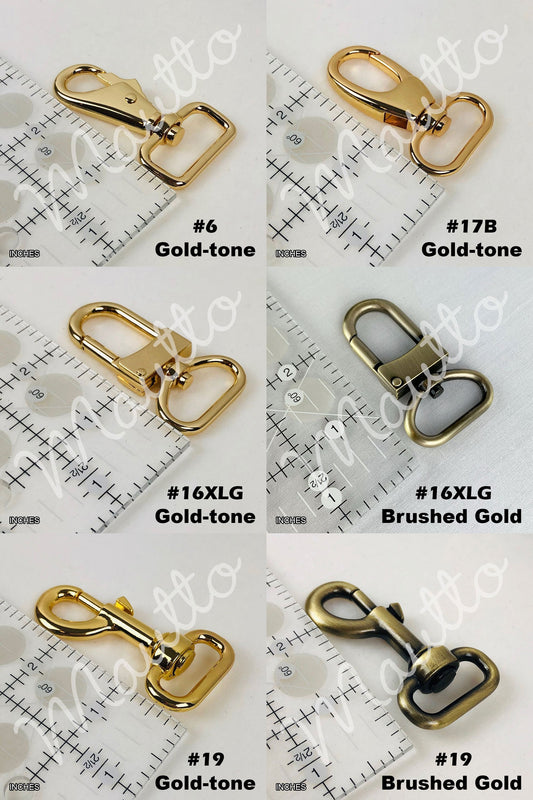 Tapered Width Leather Strap, Handle or Short Shoulder - 18 inch Length, 1.5 inch (38mm) Middle to 1 inch (25mm) Ends - Choose Gold-tone Connector Style