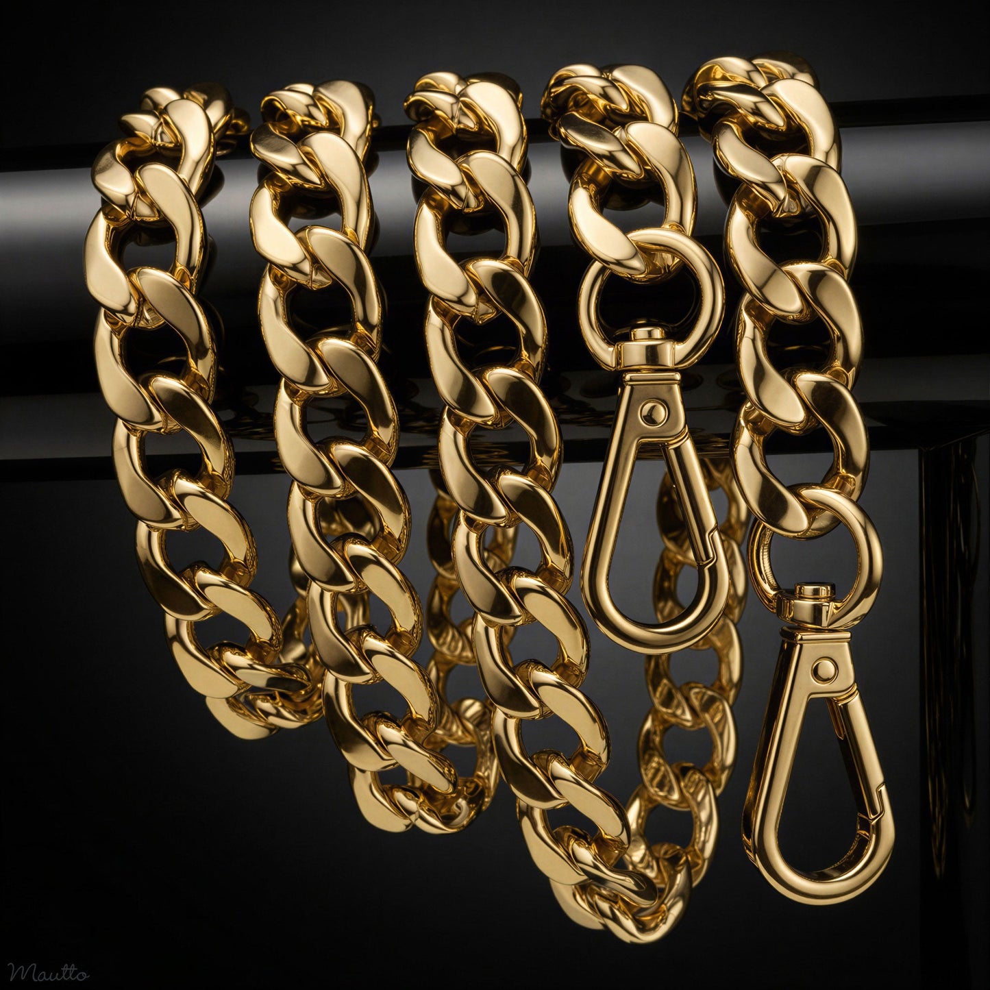 Large Flat Classy Curb Chain, Gold-tone Finish - 9/16 inch (15mm) Wide Luxury Chain Strap - Handle to Crossbody Lengths