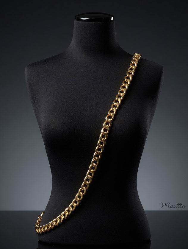 Large Flat Classy Curb Chain, Gold-tone Finish - 9/16 inch (15mm) Wide Luxury Chain Strap - Handle to Crossbody Lengths