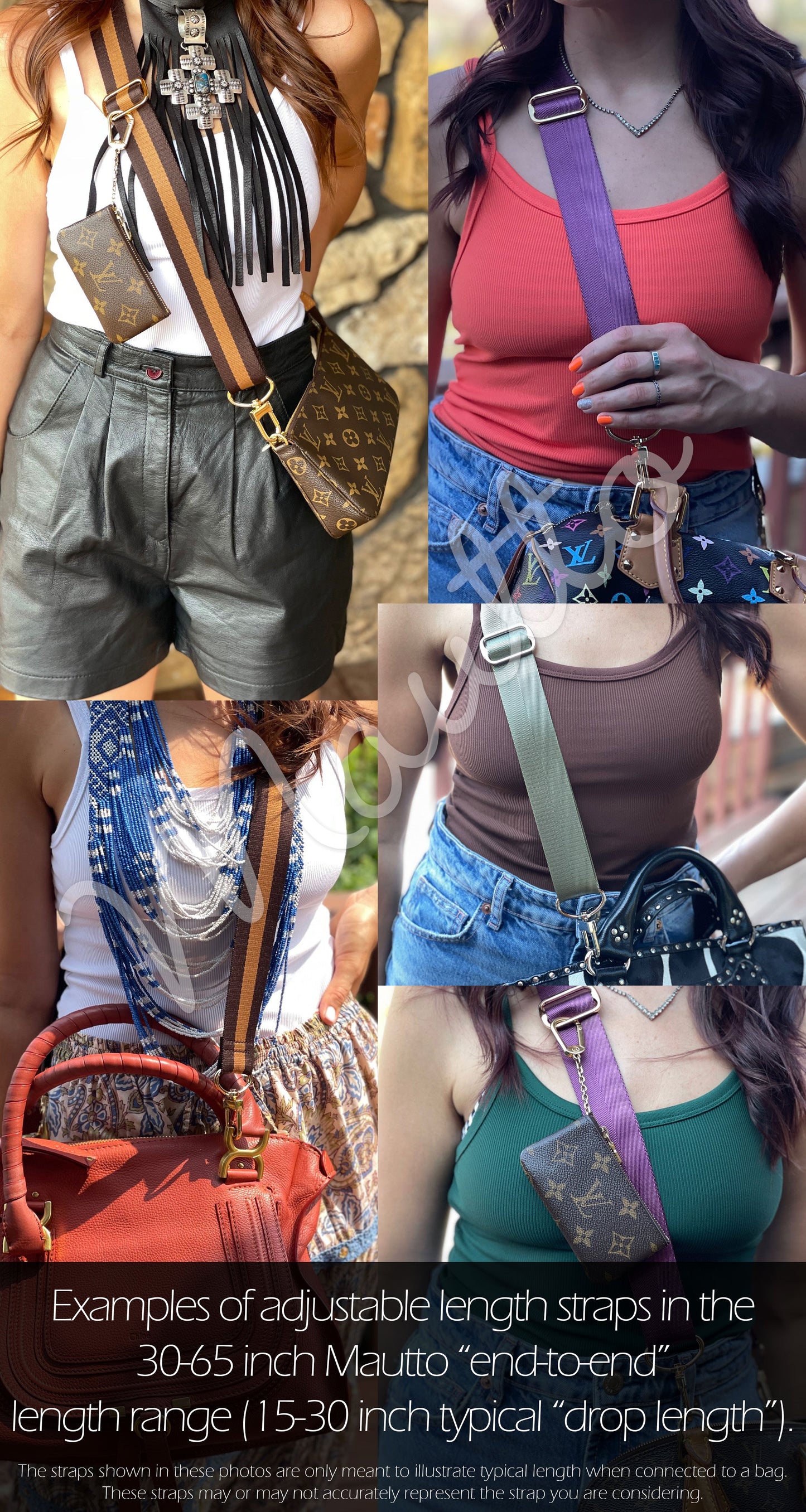 Luxurious Satin Nylon Strap - Wide/Comfy Shoulder to Crossbody Length - Adjustable (34-55 inches) - Gold-tone & Antique Gold Connector Options